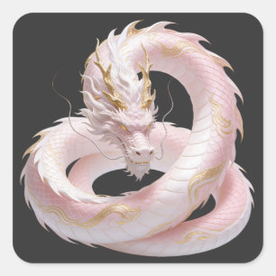 Chinesisches Weißgold-Drache Kunst Fantasy-Design  Quadratischer Aufkleber