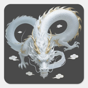 Chinesisches Weißgold-Drachen-Kunst-Fantasy-Design Quadratischer Aufkleber