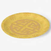 Chinesisches Wohlstandsmünzensymbol Pappteller (Schrägansicht)