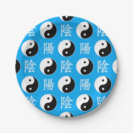 Chinesisches Yinyang-Muster mit blauem Hintergrund Pappteller (Vorderseite)
