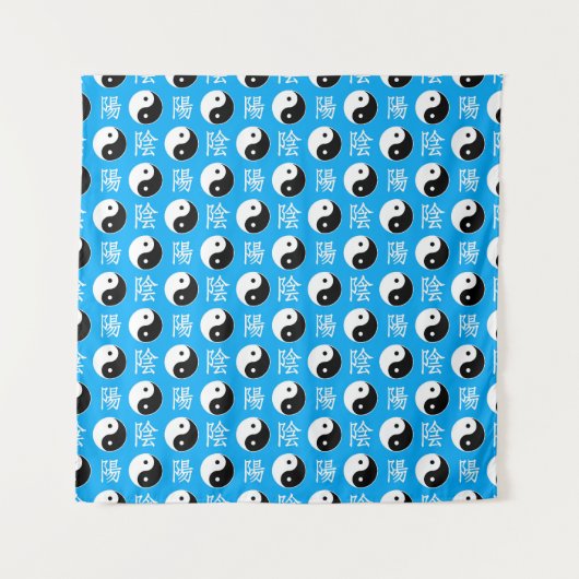 Chinesisches Yinyang-Muster mit blauem Hintergrund Wandteppich (Vorderseite)