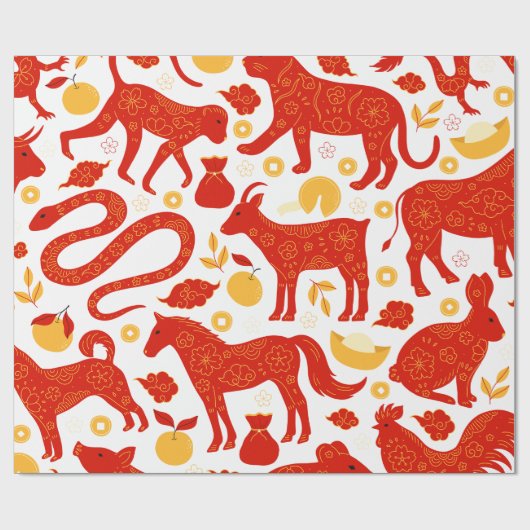 Chinesisches Zodiac-Chinesisches Neujahrsmuster Geschenkpapier (Flach)