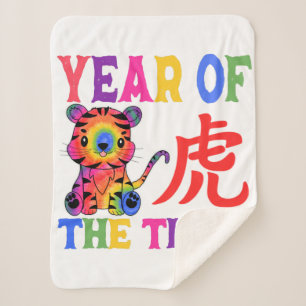 Chinesisches Zodiac - Jahr des Tigers in Regenboge Sherpadecke