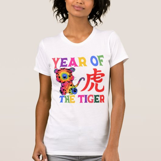 Chinesisches Zodiac - Jahr des Tigers in Regenboge T-Shirt (Vorderseite)