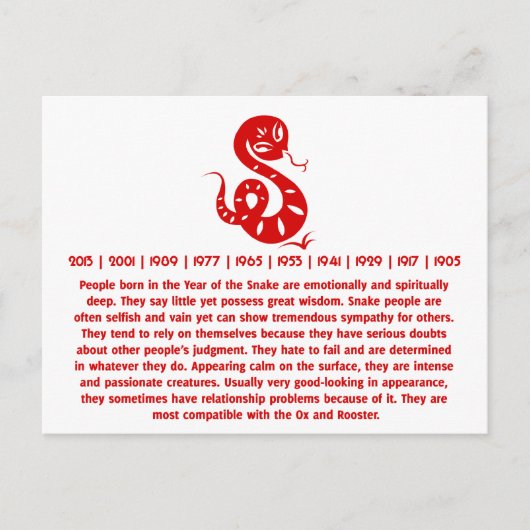 CHINESISCHES ZODIAC PAPERCUT SNAKE ILLUSTRIERTES S POSTKARTE (Vorderseite)