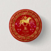 Chinesisches Zodiac Pferd Rot/Gold-ID542 Button (Vorderseite)