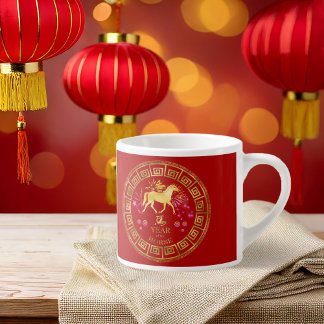 Chinesisches Zodiac Pferd Rot/Gold-ID542 Espressotasse