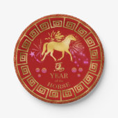 Chinesisches Zodiac Pferd Rot/Gold-ID542 Pappteller (Vorderseite)