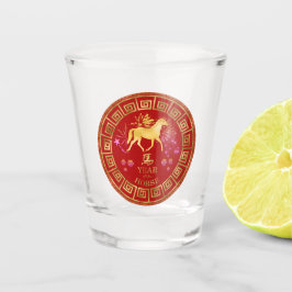 Chinesisches Zodiac Pferd Rot/Gold-ID542 Schnapsglas