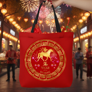 Chinesisches Zodiac Pferd Rot/Gold-ID542 Tasche