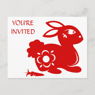 CHINESISCHES ZODIAC RABBIT PAPERCUT ILLUSTRATION EINLADUNG
