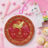Chinesisches Zodiac-Rooster Rot/Gold-ID542 Pappteller (Party)