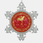 Chinesisches Zodiac-Rooster Rot/Gold-ID542 Schneeflocken Zinn-Ornament (Vorderseite)