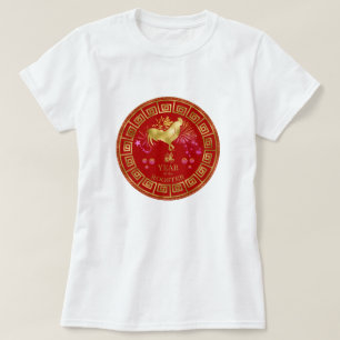 Chinesisches Zodiac-Rooster Rot/Gold-ID542 T-Shirt