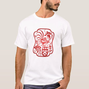 Chinesisches Zodiac-Roosterpapier schneiden T-Shirt