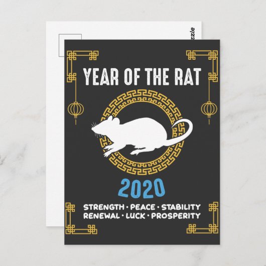 Chinesisches Zodiaka Jahr der Rat 2020 Inspiration Postkarte (Vorne/Hinten)