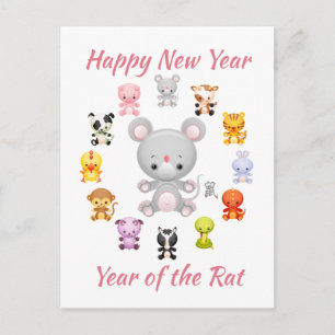 Chinesisches Zodiaka Jahr der Ratte Feiertagspostkarte