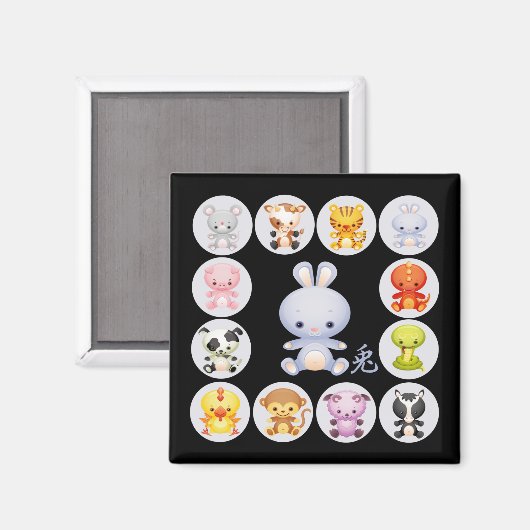 Chinesisches Zodiaka-Jahr des Kaninchens Magnet (Vorderseite/Rückseite)