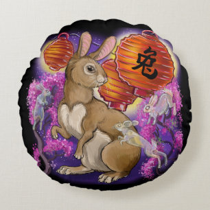 Chinesisches Zodiaka-Jahr des Kaninchens Rundes Kissen