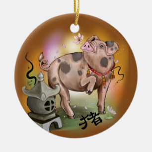 Chinesisches Zodiaka-Jahr des Schweins Keramikornament