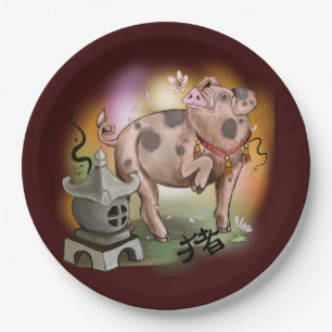 Chinesisches Zodiaka-Jahr des Schweins Pappteller