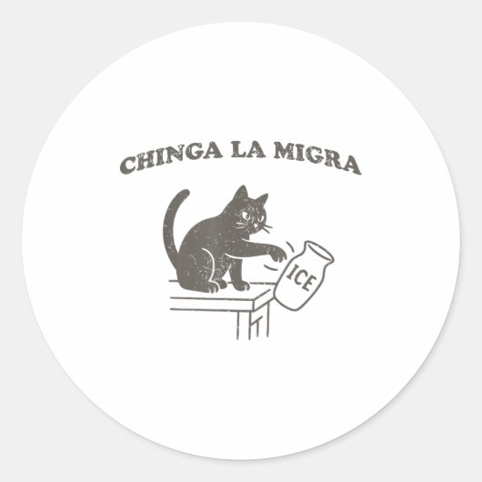 Chinga La Migra Immigration Abolish Ice Funny Cat Runder Aufkleber (Vorderseite)