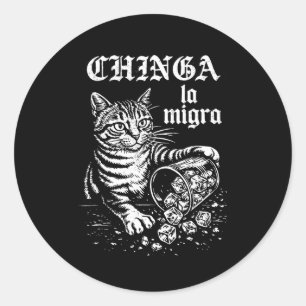 Chinga la migra lustige Katzen-Meme Männer Frauen Runder Aufkleber
