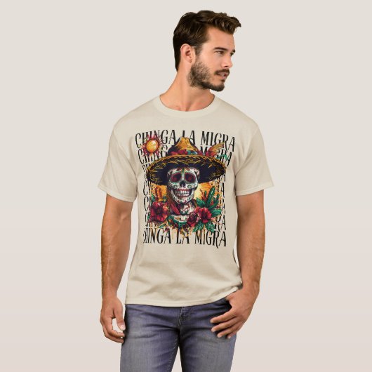 Chinga La Migra Sugar Skull T-Shirt (Vorne ganz)