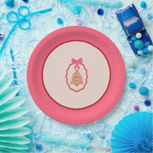 Chingerbread Christmas Tree Pink Christmas Plate Pappteller (Party)
