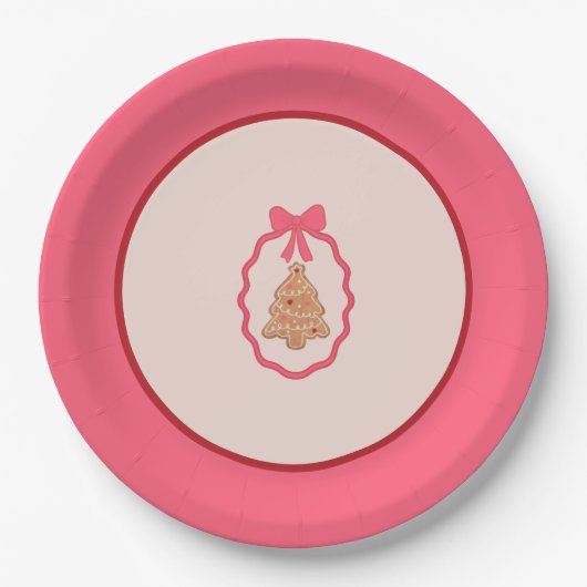 Chingerbread Christmas Tree Pink Christmas Plate  Pappteller (Vorderseite)