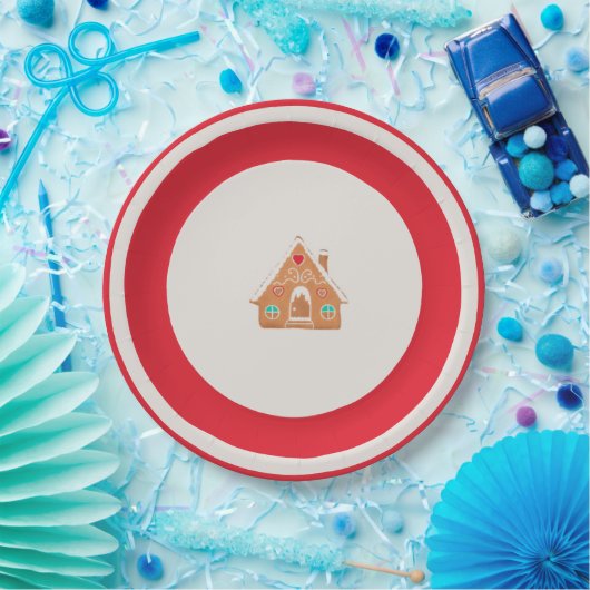 Chingerbread House Christmas Plate Red Pappteller (Party)