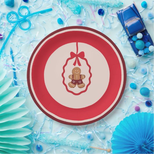 Chingerbread Man Christmas Plate Red Pappteller (Party)