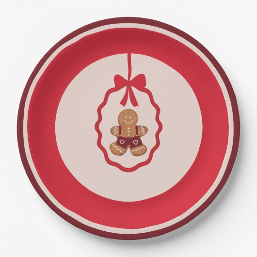 Chingerbread Man Christmas Plate Red Pappteller (Vorderseite)