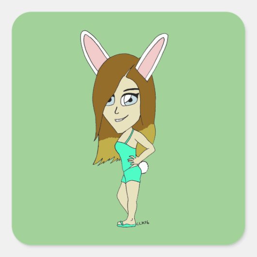 Chini Bunny Girl Quadratischer Aufkleber (Vorderseite)