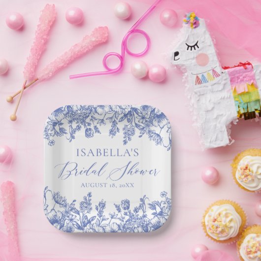 Chinoise French Viktorianisch Blue Brautparty Pappteller (Party)