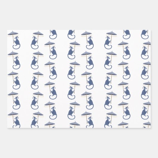 Chinoiserie Affen und Bamboo Geschenkblätter Geschenkpapier Set (Vorderseite 2)