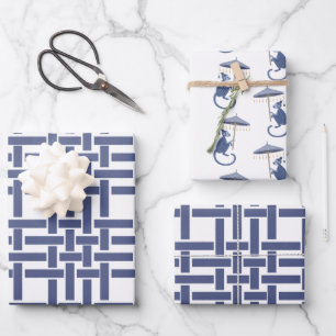 Chinoiserie Affen und Bamboo Geschenkblätter Geschenkpapier Set