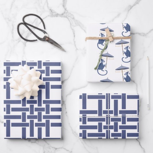 Chinoiserie Affen und Bamboo Geschenkblätter Geschenkpapier Set (Vorderseite)