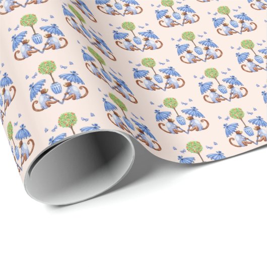 Chinoiserie-Affenaffens Wrap-Papier Geschenkpapier (Rolleneckpunkt)