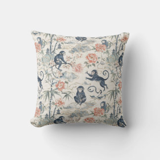 Chinoiserie-Affendesign mit Pfingstrosenblumen Kissen