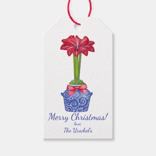 Chinoiserie Amaryllis, Weihnachtsmarken für Blume Geschenkanhänger (Vorderseite)