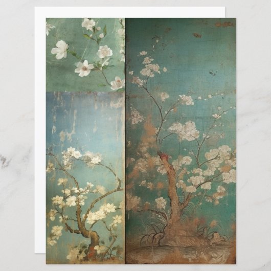 Chinoiserie Antike grüne und Apple Blüten 1 (Vorne/Hinten)