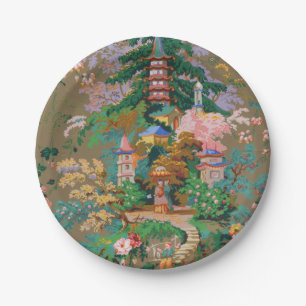 Chinoiserie Antikes China Farbiger Gartentempel Pappteller