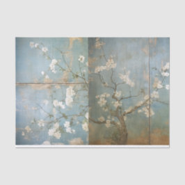Chinoiserie Antiqued Blue Panels & Cherry Trees Seidenpapier
