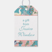 Chinoiserie Aquamarin Floral Egret Geschenkanhänger (Vorderseite)