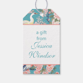 Chinoiserie Aquamarin Floral Egret Geschenkanhänger