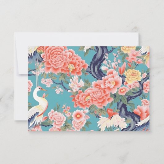 Chinoiserie Aquamarin Floral Egret Personalisiert Dankeskarte (Rückseite)