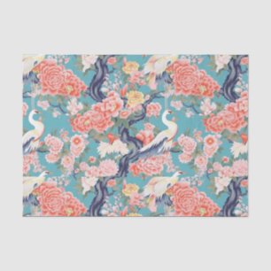 Chinoiserie Aquamarin Floral Egret Seidenpapier