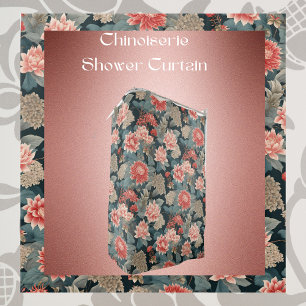 Chinoiserie Aquamarin Peach Florals Duschvorhang