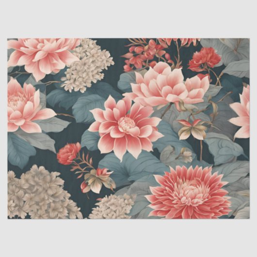 Chinoiserie Aquamarin Peach Seidenpapier (Vorderseite)